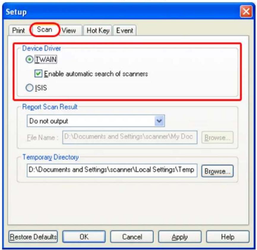 FUJITSU fi-6130 - On the [Scan] tab, under [Device Driver], select either of drivers. - 1