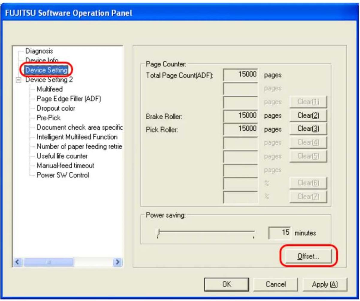 FUJITSU fi-6130 - Select [Device Setting] from the left side list in the window, and click [Offset]. - 1