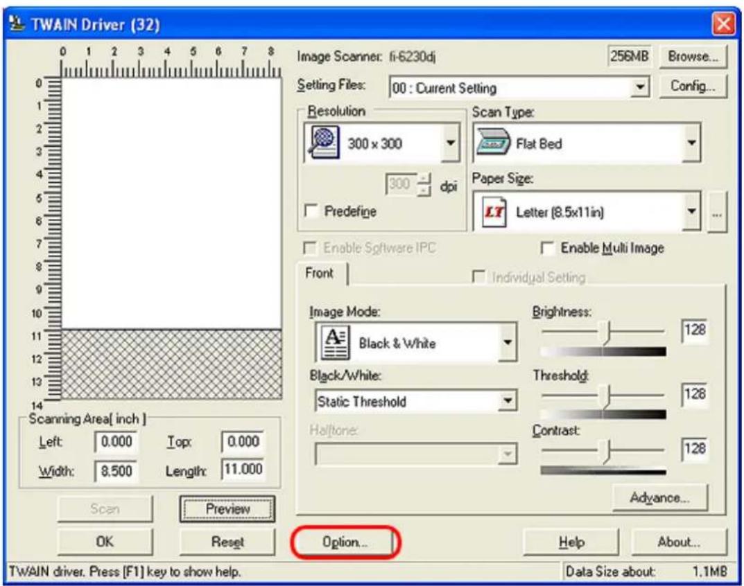 FUJITSU fi-6130 - In the [TWAIN Driver] dialog box, click the [Option] button. - 1
