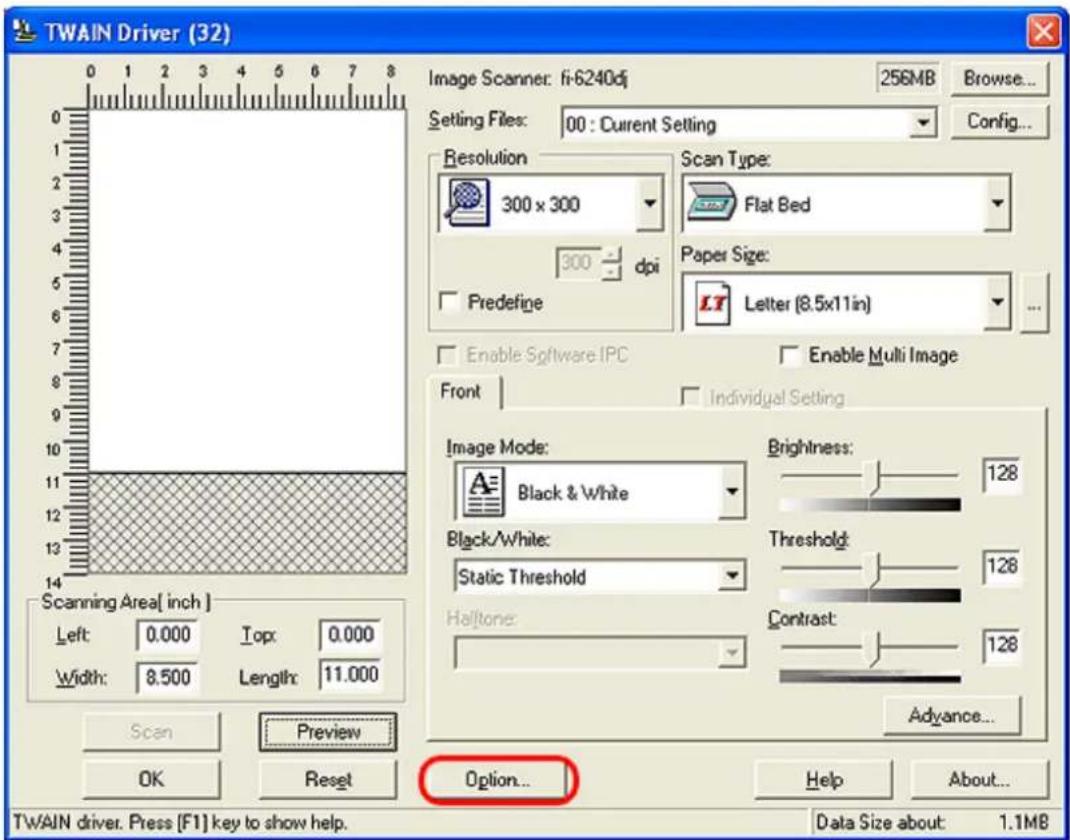 FUJITSU fi-6240 - In the [TWAIN Driver] dialog box, click the [Option] button. - 1
