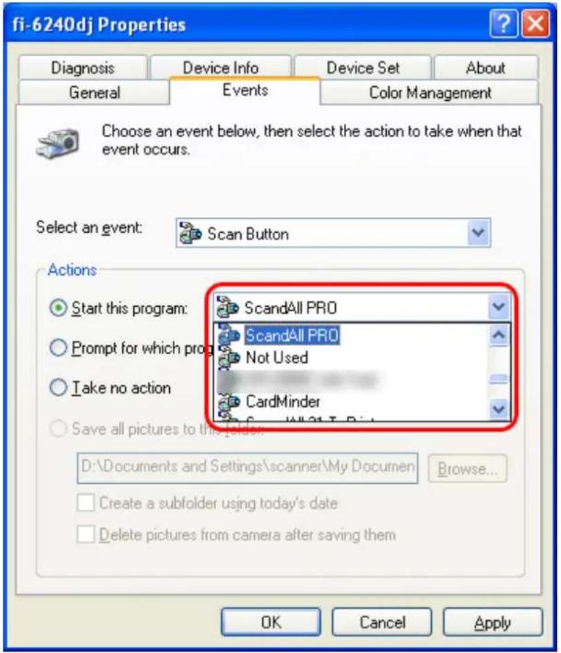 FUJITSU fi-6240 - Select [ScandAll PRO] as the application to launch when an event occurs. - 1