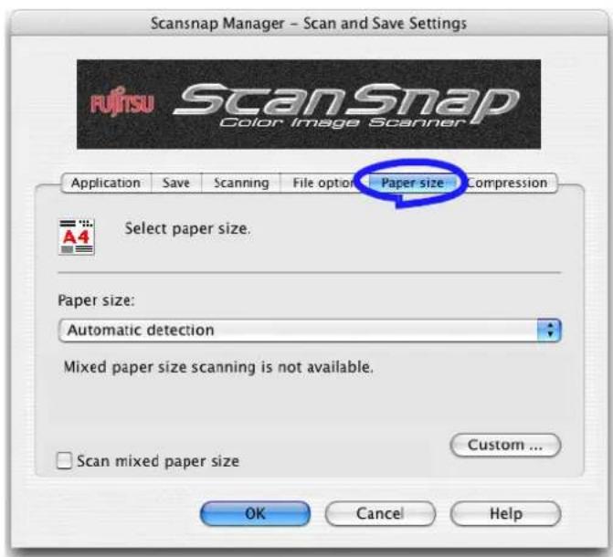 FUJITSU ScanSnap S500M - [Paper size] tab - 1