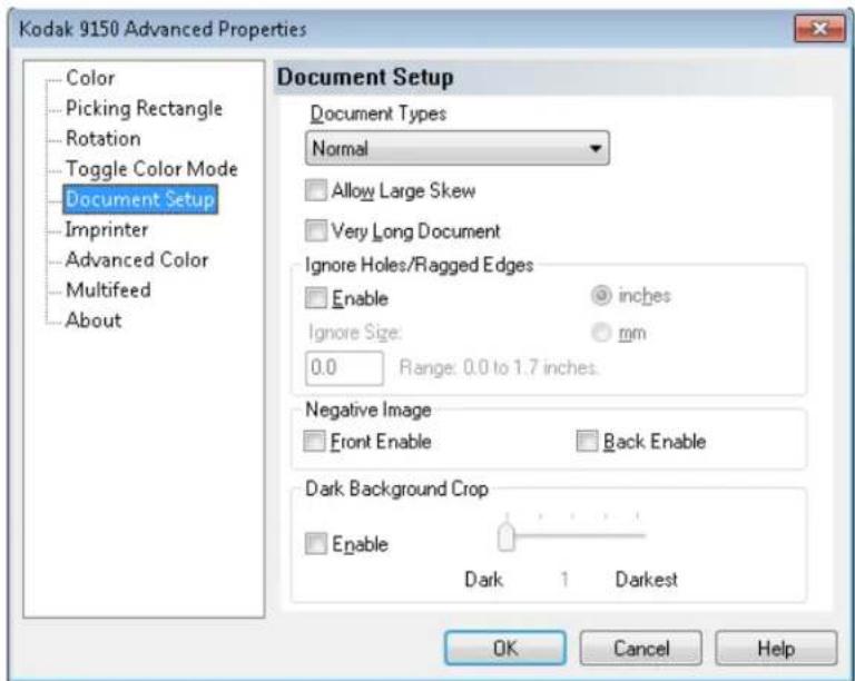 KODAK Ngenuity 9150 - Document Setup screen - 1