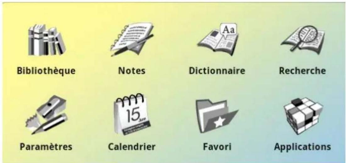 Bibliothèque Notes Dictionnaire Recherche Paramètres Calendrier Favori Applications