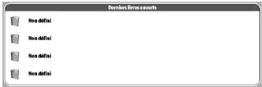 Derniers livres ouverts Non défini Non défini Non défini Non défini