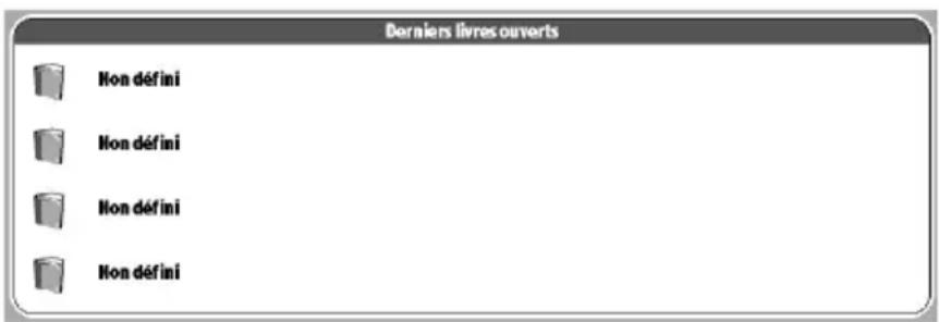 Derniers livres ouverts Non défini Non défini Non défini Non défini