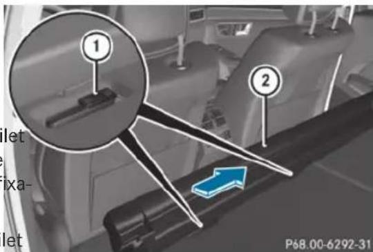 Mercedes-Benz E-Class (2014) - Pose du couvre-bagages et du filet de protection enroulables sur le dossier de la banquette arrière - 1
