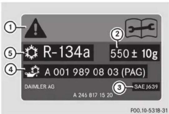Mercedes-Benz M-Class (2014) - Plaque d'information sur le réfrigérant - 1