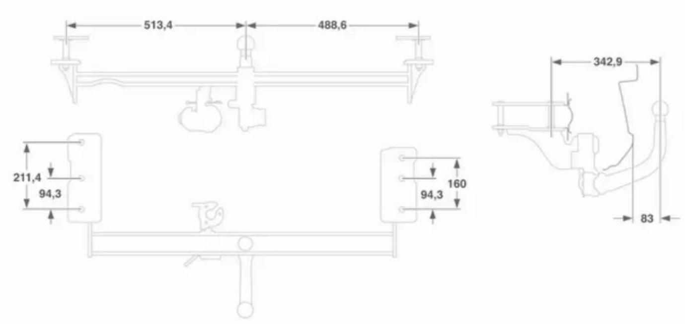 OPEL Astra Twintop (2011) - Towing hitch installation dimensions - 1