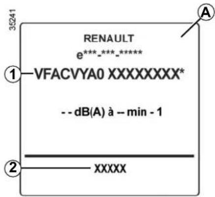 35241 RENAULT e***-***-**** ①—VFACVYA0 XXXXXXXX* -- dB(A) à -- min - 1 ②—XXXX