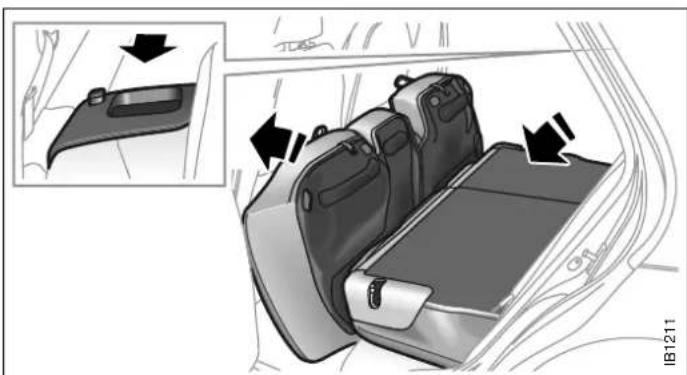 Diagram showing car interior compartments with arrows indicating movement, including a zoomed-in inset of the first compartment.