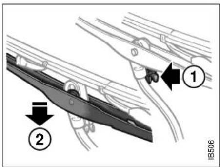 Technical diagram showing mechanical assembly steps with numbered annotations indicating components and directional arrows