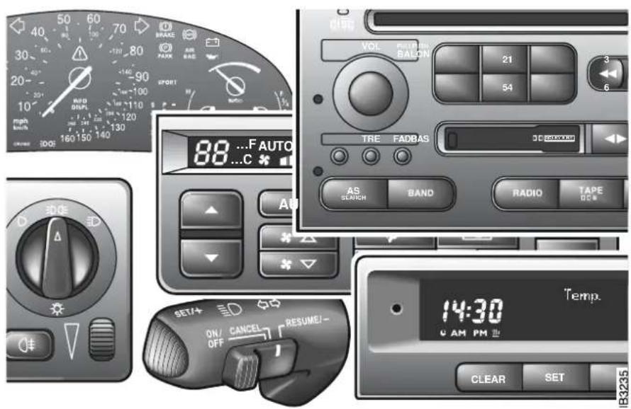 DRIVE VOL PULLING BALON 21 3 54 6 TRE FADBAS AS BAND RADIO TAPE SENCH RADI SET/+ CANCEL RESUME/- ON/ OFF Temp. CLEAR SET IR3235