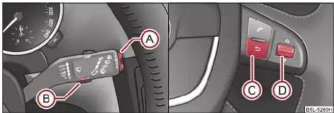 SKODA Yeti (2011) - Utilisation avec les touches sur la manette des essuie-glaces et sur le volant multifonctions - 1