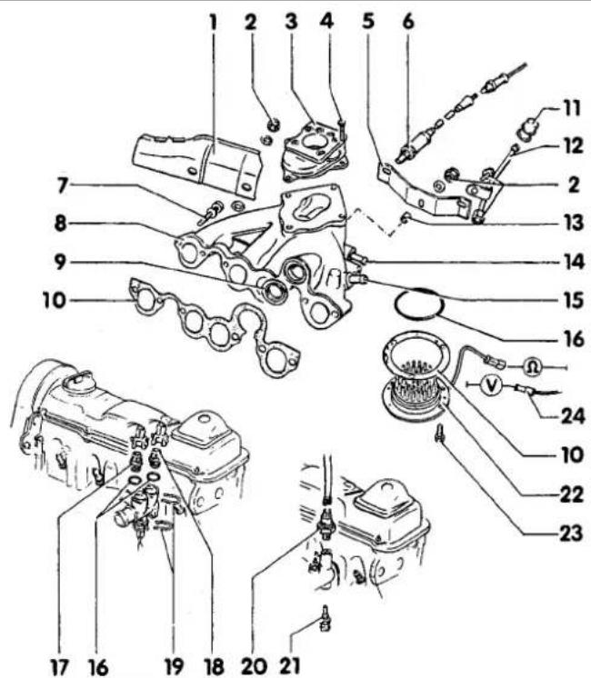 VOLKSWAGEN Jetta (1984) - 1.0a Mono-Jetronic system component location - 1