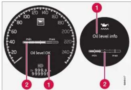 100 120 140 160 80 min max 200 40 220 240 20 Oil level OK 1: 999.9 999999 2 1 Oil level info min max 2 Gold507