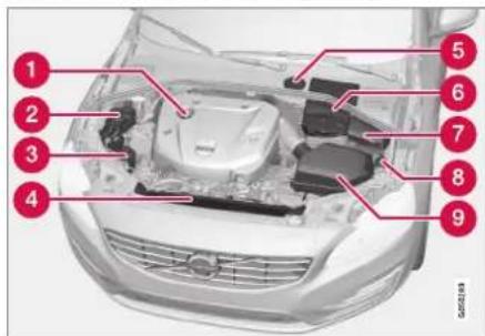 VOLVO V70 (2013) - Compartiment moteur - vue d'ensemble - 1
