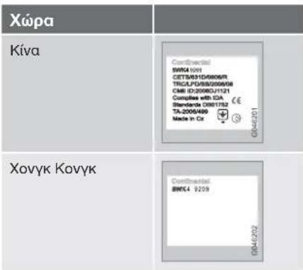 Хώρα Κίνα Continental SWK4 1201 CETTS/31D/5006/R TRIC/LPD/55/2006/08 CM8 ID:2006/1121 Complies with CDA Standards D901752 TA:2006/499 Made in Cx CE Φ04/201 Χονγκ Κονγκ Continental SWK4 9209 Φ04/202