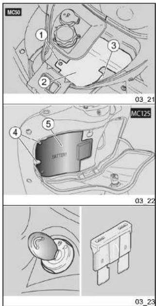MC50 ① ② ③ ④ ⑤ BATTERY 03.21 MC125 03.22 03.23