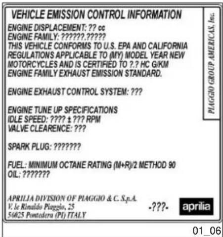 APRILIA Scarabeo 200 (2007) - Label 3 (01\_05) Étiquette 3 (01\_05) - 1