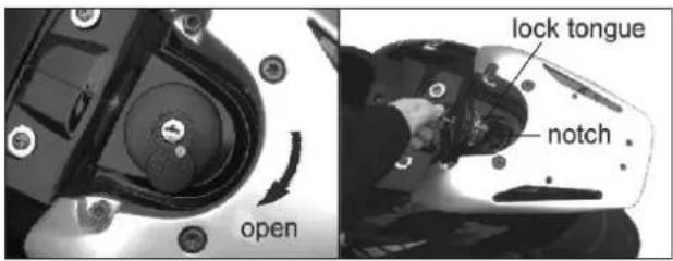 Baotian BT49QT-12 Rebel - Usage of the fuel tank lock: - 1