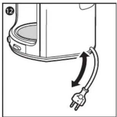 Diagram of a device with a curved cable and plug, showing a mechanical component (no text or symbols).