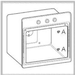 Line drawing of a microwave oven with labeled doors (no text or symbols beyond labels)