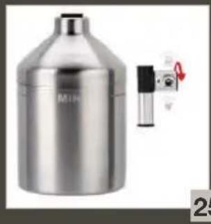 Metallic cylindrical container with a black handle and a small mechanical component attached (no visible text or symbols).