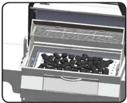 3D rendering of an open industrial machine with black granular material inside (no text or symbols visible)