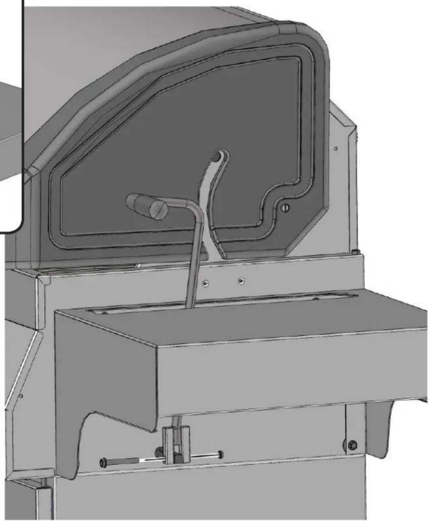 Technical line drawing of a mechanical device with internal components and mounting bracket (no text or symbols)