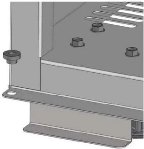 Mechanical assembly diagram showing a bracket with bolts and mounting flanges (no text or symbols)
