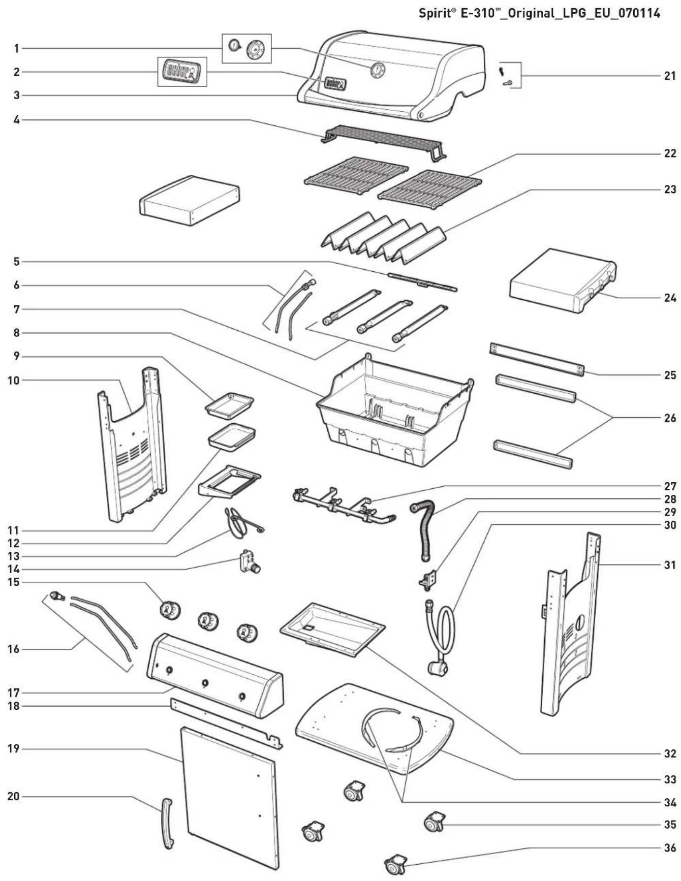 WEBER Spirit E-210 Classic - SPIRIT® E-310™ ORIGINAL EXPLODED VIEW - 1