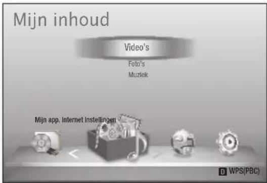 Mijn inhoud Video's Foto's Muzlek Mijn app. Internet Instellingen WPS(PBC)