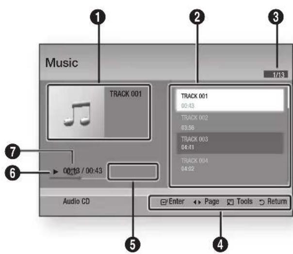 Music 1/13 TRACK 001 00:43 TRACK 002 03:56 TRACK 003 04:41 TRACK 004 04:02 00:13 / 00:43 Audio CD Enter Page Tools Return