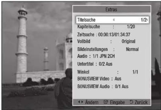 Extras Titelsuche : 1/2 Kapitelsuche : 1/20 Zeitsuche : 00:00:13/01:34:37 Vollbild : Original Bildeinstellungen : Normal Audio : 1/1 JPN 2CH Untertitel : 0/2 Aus Winkel : 1/1 BONUSVIEW Video : Aus BONUSVIEW Audio : 0/1 Aus