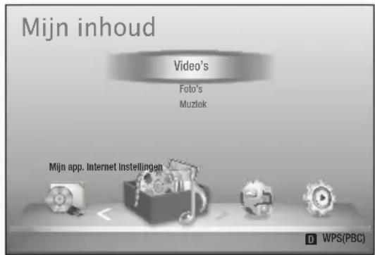 Mijn inhoud Video's Foto's Muzlek Mijn app. Internet Instellingen WPS(PBC)