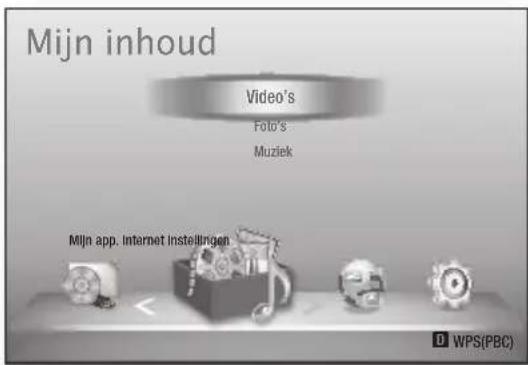 Mijn inhoud Video's Foto's Muziek Mijn app. Internet Instellingen WPS(PBC)