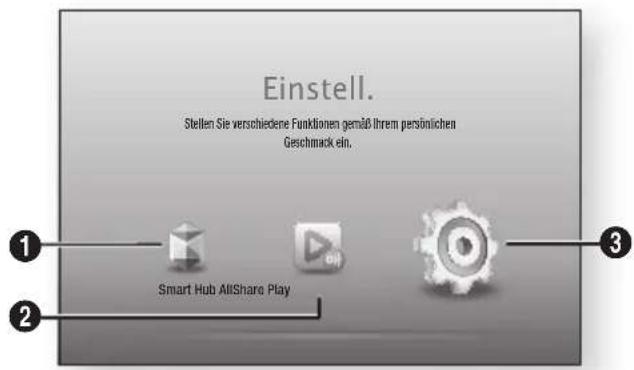 Einstell. Stellen Sie verschiedene Funktionen gemäß ihrem persönlichen Geschmack ein. 1 Smart Hub AllShare Play 2 3