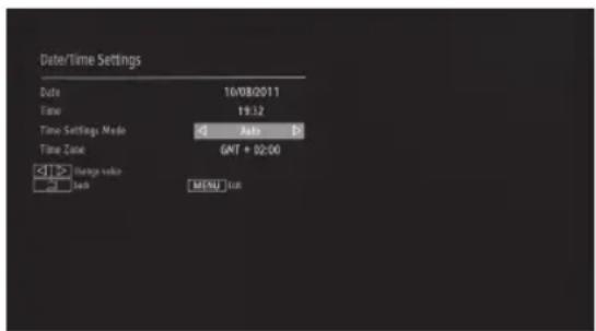 Date/Time Settings Date 16/08/2011 Time 19:52 Time Settings Mode
