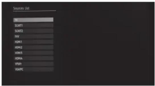 Sources List TV SCART1 SCART2 FOX HOM1 HOM2 HOM3 HOM4 YPOF VGAIPC