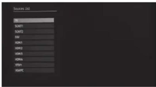 Sources List SCART1 SCART2 FAX HOM1 HOM2 HOM3 HDNA VPSH VSAPC