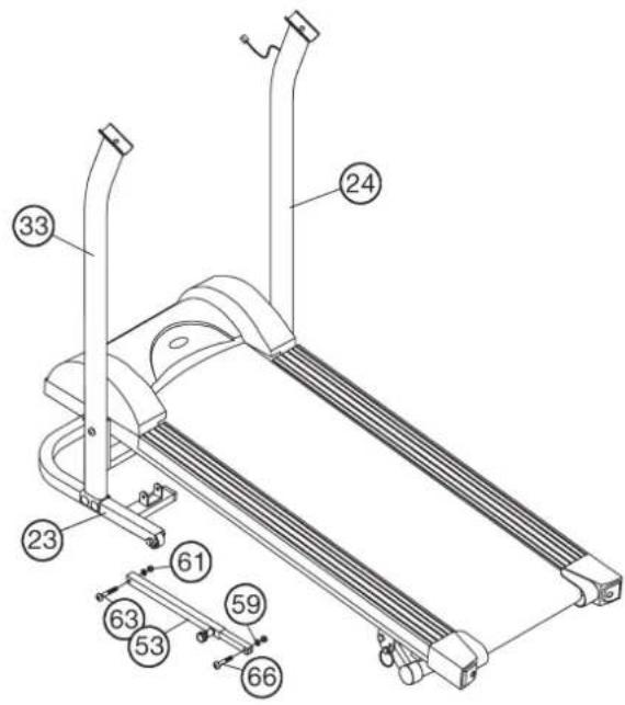 Christopeit Runner Pro Magnetic - Шаг 4: Монтаж страхующего блока (53) на ножку (23) и основную раму (1). - 1