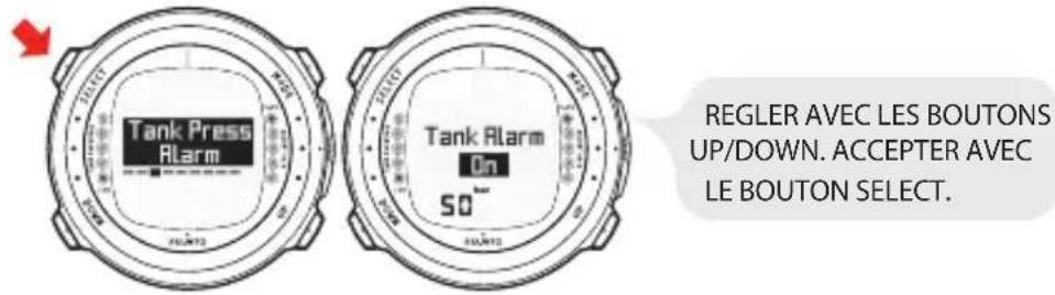 SUUNTO D4i - Réglage de l'alerte de pression d'air - 1