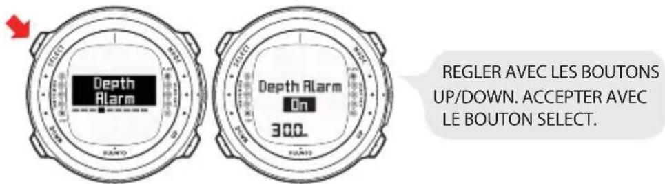 SUUNTO D4i - Réglage de l'alerte de profondeur - 1