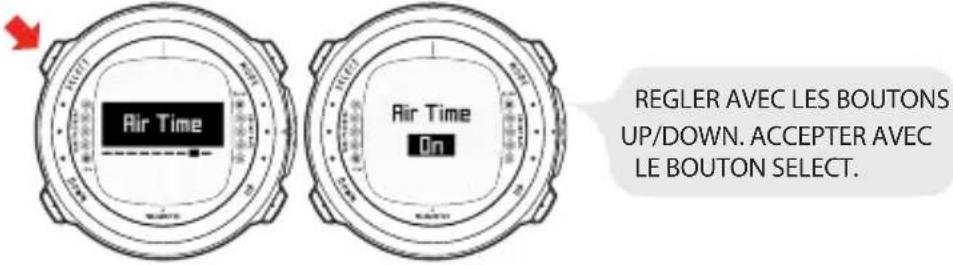 Air Time Air Time On REGLER AVEC LES BOUTONS UP/DOWN. ACCEPTER AVEC LE BOUTON SELECT.