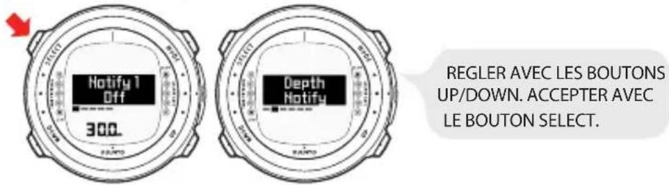 SUUNTO D4i - Réglage de l'alerte de profondeur - 2
