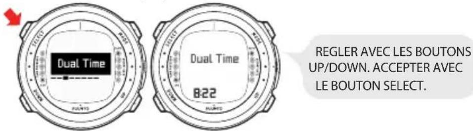 Dual Time Dual Time B22 REGLER AVEC LES BOUTONS UP/DOWN. ACCEPTER AVEC LE BOUTON SELECT.