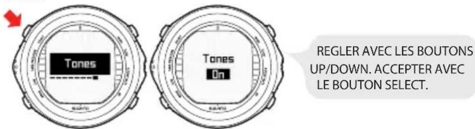 Tones Tones On REGLER AVEC LES BOUTONS UP/DOWN. ACCEPTER AVEC LE BOUTON SELECT.