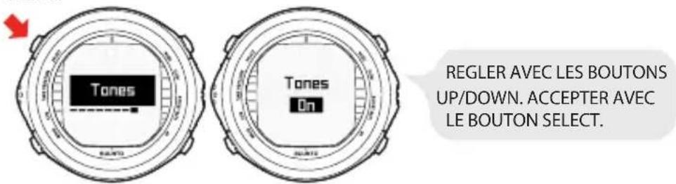 Tones Tones On REGLER AVEC LES BOUTONS UP/DOWN. ACCEPTER AVEC LE BOUTON SELECT.