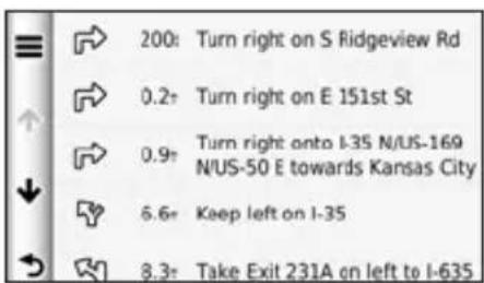 GARMIN nuLink! 1695 - Viewing the Turn List - 1